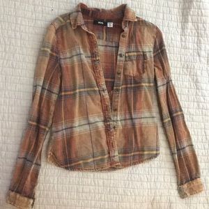 Plaid orange distressed long sleeve